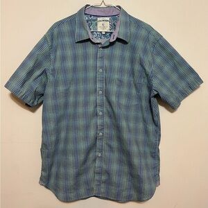 Con.Struct Short Sleeve Button Down Shirt Mens XXL Stretch Blue/Green plaid